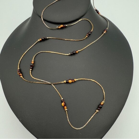 Korea 1960s Elegant Gold and Brown Beaded Necklace - Picture 8 of 14
